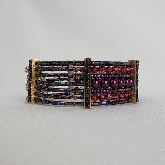 Pink Stacked Beaded Cuff Bracelet - Picture 3 of 5